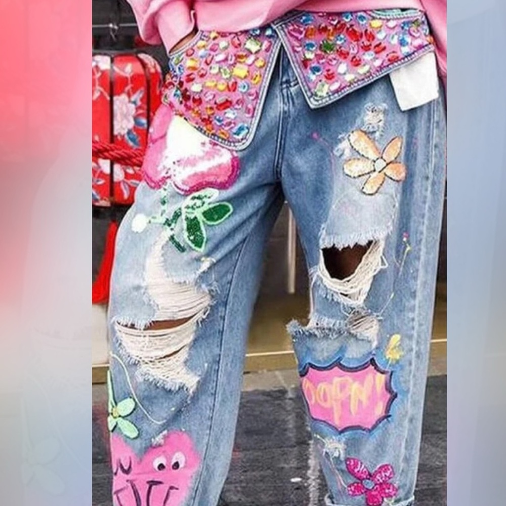 Studded ripped jeans